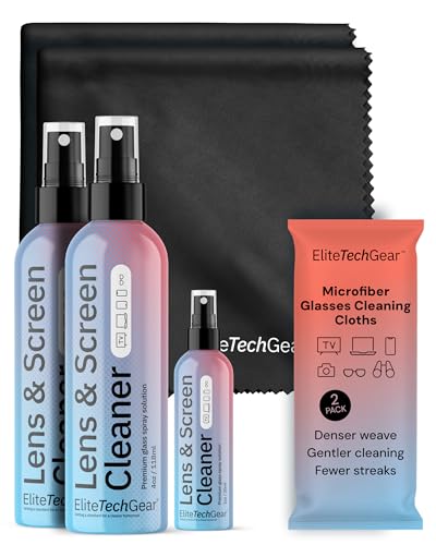 Elite Tech Gear Microfiber Cleaning Cloths with Eye Glasses Cleaner Spray - color: Black, size: Kit (Pack of 2)
