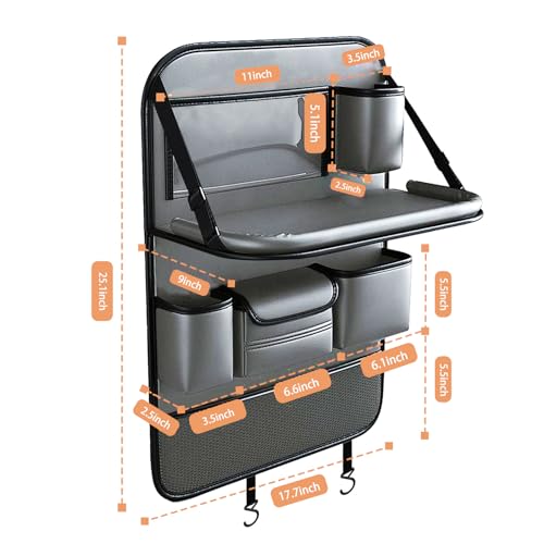 2 Pack Leather Car Backseat Organizer with Foldable Table Tray, Universal Car Seat Back Protector Kick Mat with Touchscreen Tablet Holder, Storage Pockets, Cup Holders & Tissue Holder, Black - color: Gray