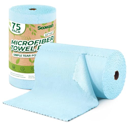 Microfiber Cleaning Cloths Roll 75 Pack 12x12 Inch Lint Free - color: Blue
