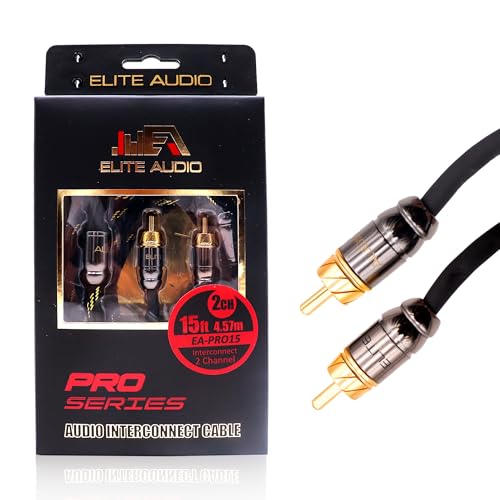 Elite Audio Pro Series 15ft. 2-Channel Car Audio RCA Cable - Triple Shielded, Brass Connectors, Oxygen Free Copper, Noise Reducing Audio Cable for Amplifiers Subwoofers Speakers and Processors – PRO15 - color: 2-Channel, size: 15' (ft)