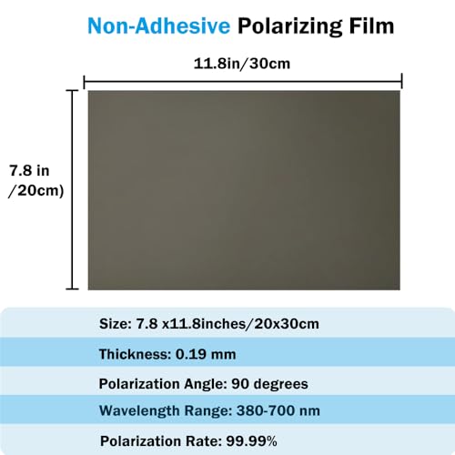 Polarized Film Sheets 3 PCS 7.8 x11.8inches/20x30cm Polarizer Linear Polarizing Filter Non-Adhesive for Educational Physics Photography Lighting