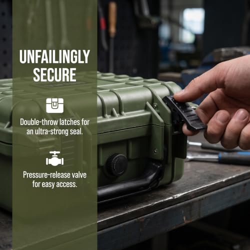 MEIJIA Portable All Weather IP67 Waterproof Protective Case,Hard Camera Case,Dry Case with Customizable Foam,Fit Use Of Drones,Camera,Equipments,10.62 x9.68x4.87inches - color: Green