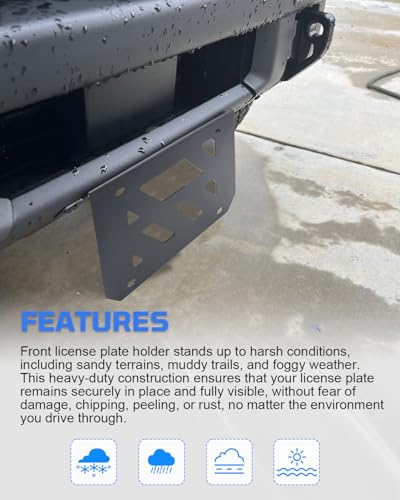 for Bronco Front License Plate Bracket, Steel License Plate Holder No-Drill Required Compatible with 2021 2022 2023 2024 2025 2026 Ford Bronco with Heavy-Duty Modular Bumper 2/4 Door - size: For Bronco Modular Bumper