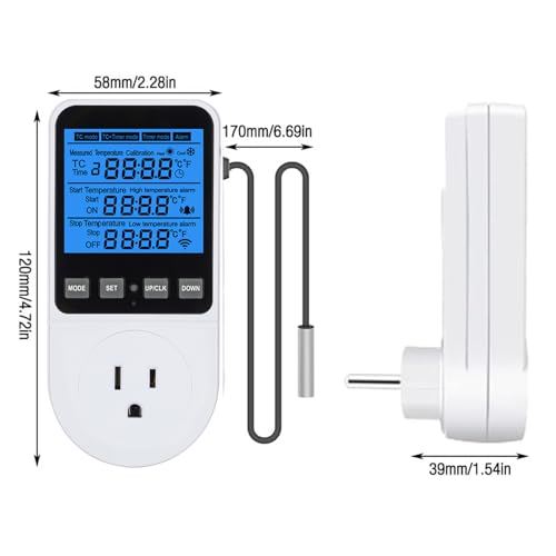 Digital Day Night Thermostat Outlet Plug with Timer, Heating Cooling Multi Period Temperature Controller, LCD Screen Outlet Socket for Reptile Incubator Greenhouse Brewing Refrigerator 110V - color: Upgraded
