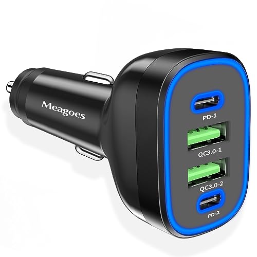 90W 4 Ports USB C Super Fast Car Charger for iPhone 17/Android Car Adapter