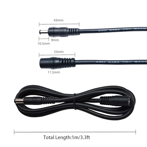 DC Power Extension Cable, 5.5mm x 2.5mm, 3.3FT, 3-Pack - color: Black 3pcs, size: 3.3ft