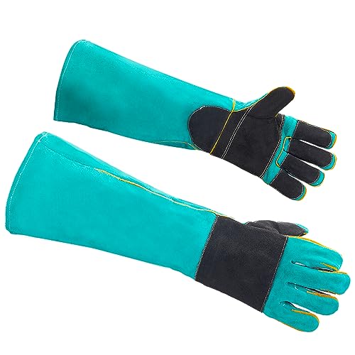 AOWPFVV 23.6 Inches Leather Animal Handling Gloves, Bite Proof Gloves for Dog Cat Bird Falcon Grabbing Reptile Squirrel Snake(Large) - color: Light Green +Black Padding Size Large 23.6in