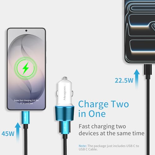 67.5W Blue Car Charger USB C Super Fast Charging for iPhone 17 Pro/Android - color: Blue, size: 3.3 ft