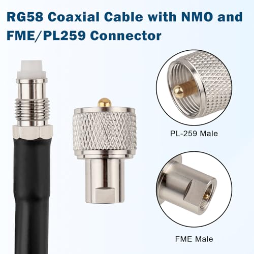MOOKEERF NMO Antenna Cable,15FT Low Loss RG58 Coaxial CB Antenna Cable Extension with NMO and Removable UHF PL259 Male Connector for VHF/UHF/CB Radio - size: 15FT