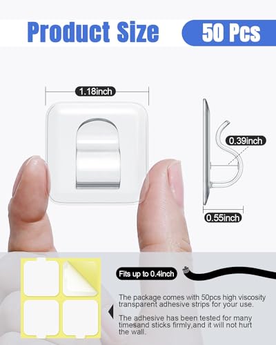 LZC 50 Pack Clear Adhesive Strips Hooks for Outdoor String Lights Clips - color: 50PCS clear Light Hooks