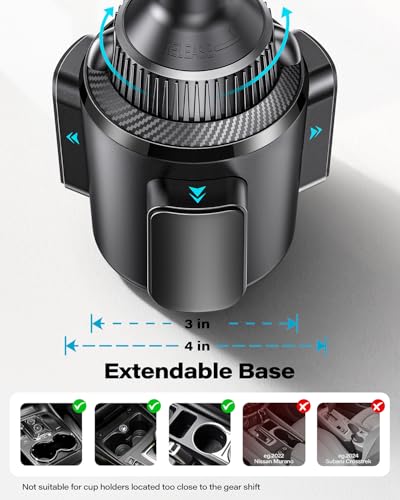 OQTIQ Phone Cup Holder for Car Mount for MagSafe, Quick Extension Long Arm - color: Black