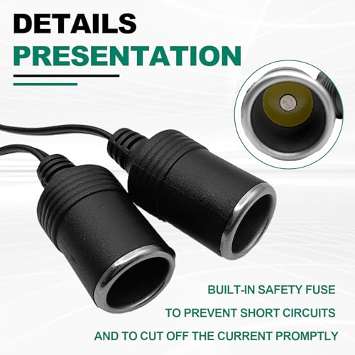 Automotive Universal Car Cigarette Lighter Splitter 1 to 2, 2-Socket 12V 24V Adapter with On/Off Switch, Fast Charging Power Charger Port for Car Vehicle
