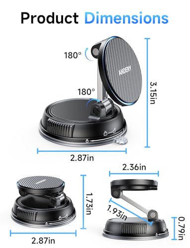 ANDERY Only for iPhone Magsafe Car Mount Charger [15W Fast Wireless Charge, 78+LBS Strong Suction & 2400gf Magnetic] 360° Adjustable Car Phone Holder, Phone Holders for Your Car Dash Accents Accessory - color: Carbon Fiber