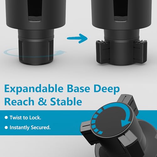 Seven Sparta Cup Holder Expander with Phone Holder & Cable Access, 3-in-1 Car Organizer, Side Storage Box for Phone/Cards, Compatible with Yeti, Owala, Hydro Flasks & Large Bottles Mugs in 3.4"-3.8"