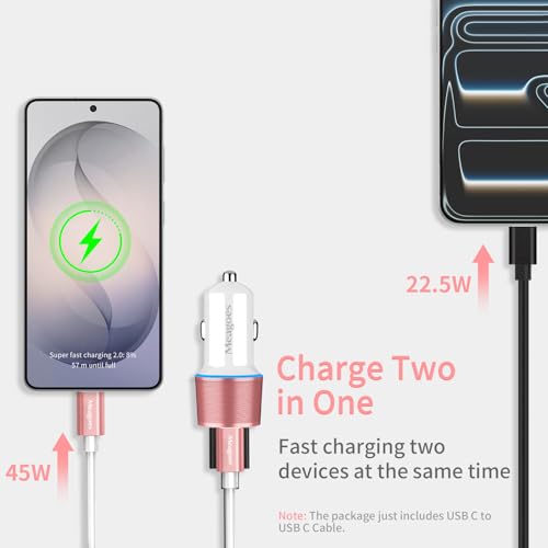 67.5W Pink Car Charger USB C Super Fast Charging for iPhone 17 Pro/Android - color: Rose Gold, size: 3.3 ft