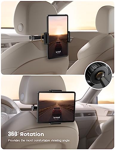 Lamicall Car Tablet Mount Headrest Holder, Kids Friendly Travel iPad Clamp - color: Black