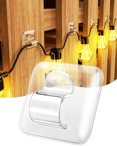 LZC 50 Pack Clear Adhesive Strips Hooks for Outdoor String Lights Clips - color: 50PCS clear Light Hooks