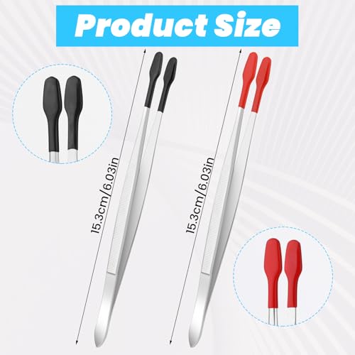 Rubber Tipped Tweezers, 2PCS PVC Coated Flat Tip Tweezers Stainless Steel Forceps Non Marring Pincettes for Stamp Coins Jewelry Industrial Electronic Hobby Craft Tools