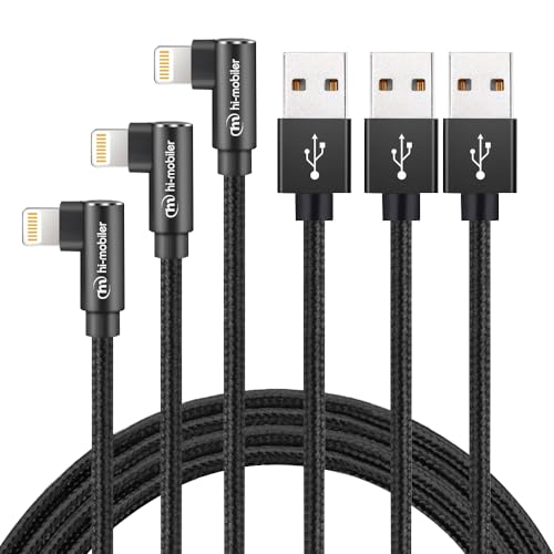 Hi-Mobiler Fast Charging Right Angle Lightning Cable, 3 Pack 3FT (Black)