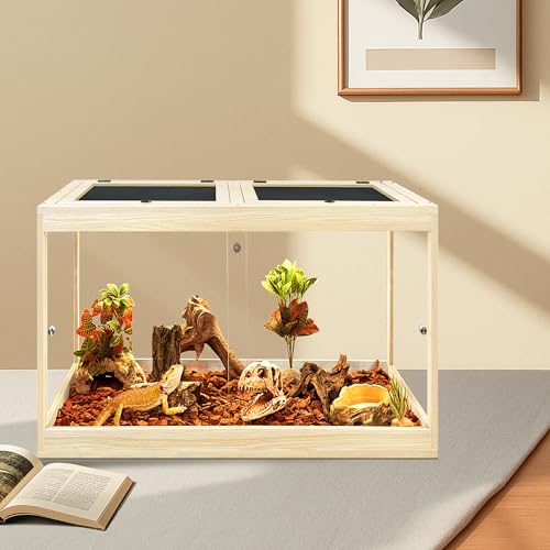 PROLEE Reptile Tank, 31 Gallon Beard Dragon Tank, Tempered Glass Reptile Encloure and Snake Tank with Locking Design for Lizard,Gecko,Chameleon (24"X15.5"X15.5",Oak) - color: Oak, size: 31 Gallon (24x15.5x15.5 Inch)