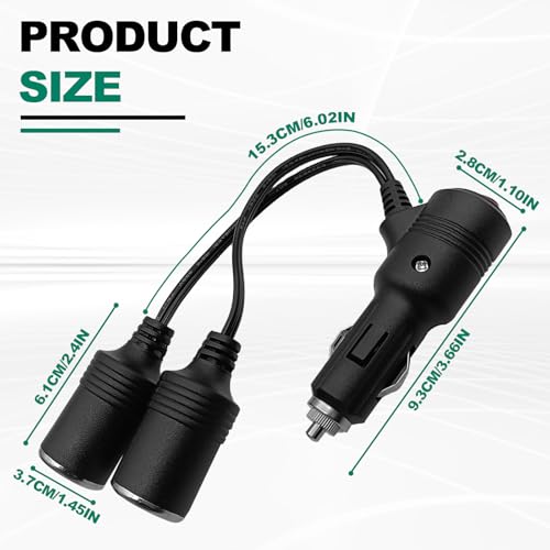 Automotive Universal Car Cigarette Lighter Splitter 1 to 2, 2-Socket 12V 24V Adapter with On/Off Switch, Fast Charging Power Charger Port for Car Vehicle