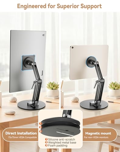 Jakeko Magnetic Portable Monitor Stand VESA Mount 75mm Travel 360° Swivel - size: Up to 18.5''