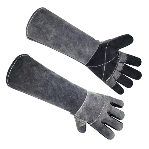 Long Welding Gloves 23.6 Inches 932℉,Heat/Fire Resistant Leather For Mig, Tig, Stick, Forge, BBQ, Grill, Fireplace - color: 17.7in Grey