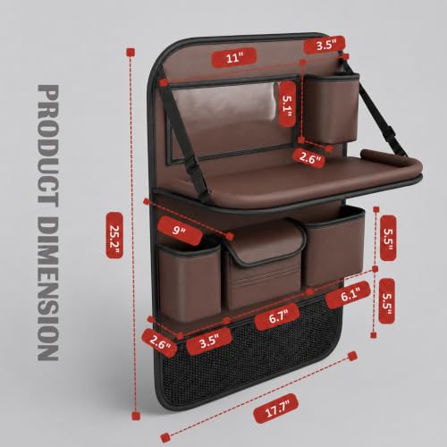 2 Pack Leather Car Backseat Organizer with Foldable Table Tray, Universal Car Seat Back Protector Kick Mat with Touchscreen Tablet Holder, Storage Pockets, Cup Holders & Tissue Holder, Brown - color: Brown