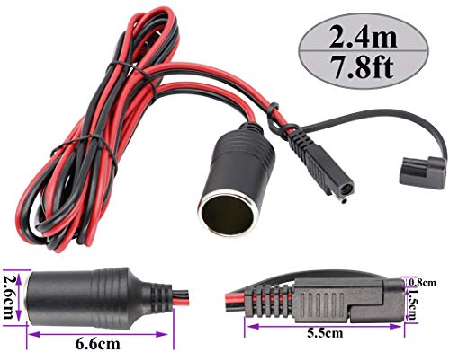 Cigarette Lighter to SAE Battery Charging Cable,16AWG 12V 2 Pin SAE to Cigarette Lighter Female Plug Quick Release Disconnect Connector Plug Adapter Extension Charging Cable(2.4m/7.8ft-F) - color: 2.4m-Female