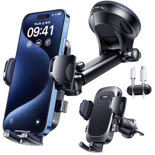 YRU True Military-Grade 360°Rotation Suction 2026 Ultimate Car Phone Holder - color: Jet Black