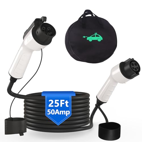 TopAutoGear EV Charger Extension Cable 50A 25ft SAE J1772 Extension Cord Compatible with 110V-240V Level 1/Level 2 EV Chargers for J1772 EVs/PHEVs,IP67 Waterproof Car Charger Extension Cable with Bag - size: 25FT-50A
