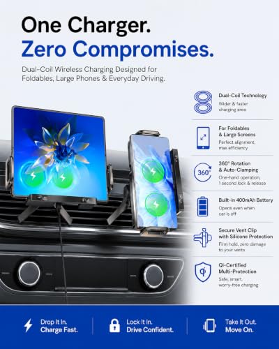WINNES Wireless Car Charger Mount for Samsung Galaxy Z Fold 8 Ultra 7 6 5 4