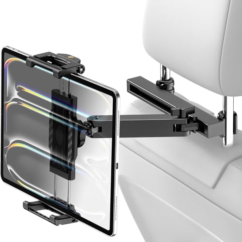 Car Back Seat Tablet Holder, Thick Case Friendly, Lockable Headrest Mount