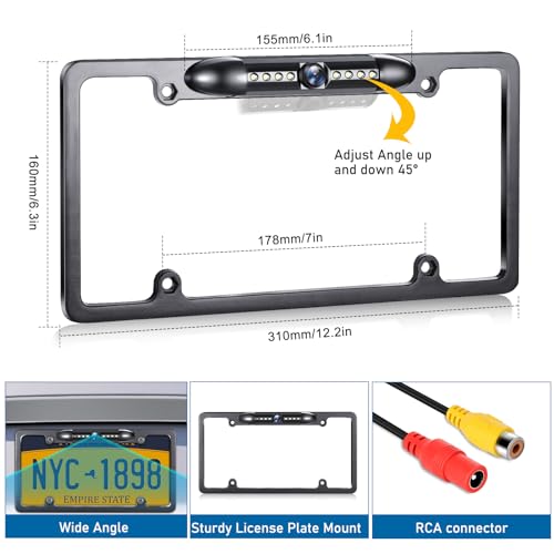 GLK Backup Camera, AHD 1080P License Plate Backup Camera, Night Vision Rear View Camera with 8 LEDs, Wide Angle IP69K Waterproof Reverse Rear Camera for 12-24V Car Vehicle SUV RV