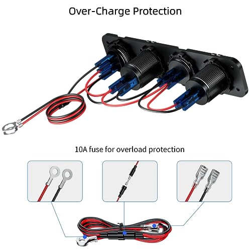 Kewig 4 in 1 Marine Switch Panel,12V 36W Dual USB Charger Socket