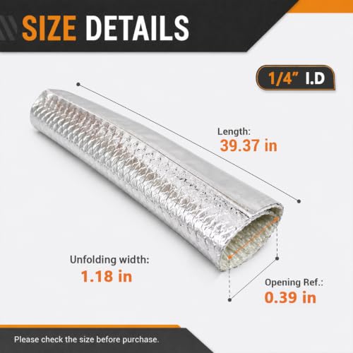 6mm Self Closed Aluminized Heat Shield Sleeve, 39" High Temp Fiberglass Sleeving Hoses Side Entry Protection, Heat Reflective Aluminized Protector for Automotive Exhaust Wire Harnesses - color: 6mm