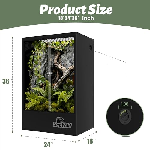 65 Gallon PVC Tall Reptile Tank/Terrarium, RepWild 24" x 18" x 36" Arboreal Reptile Habitat Enclosure with Sliding Door & Heavy-Duty Screen for Amphibians, Crested Gecko Lizard Chameleon - size: 24”W x 18”D x 36”H