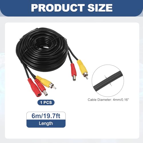 MECCANIXITY RCA DC HD Video AV Extension Cable 19.7FT/6M 2 in 1 - size: 19.7FT/6M