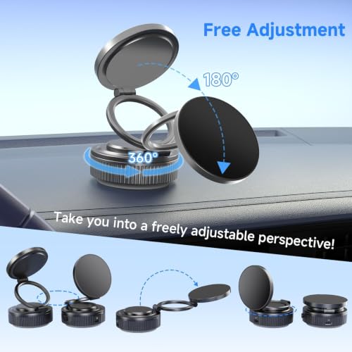 Magnetic Vacuum Car Phone Holder, 540° Adjustable & 360° Rotatable Car Phone Mount, Auto Reinforcement Smart Suction, Anti-Slip Shockproof Compatible with All Cars & Smartphones