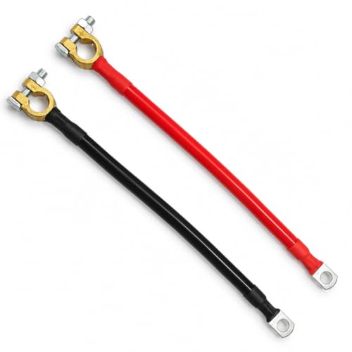 2PCS 4AWG Battery Cable 12 Inch, 3/8" Terminal Lug & Connector Clamp - size: 4AWG