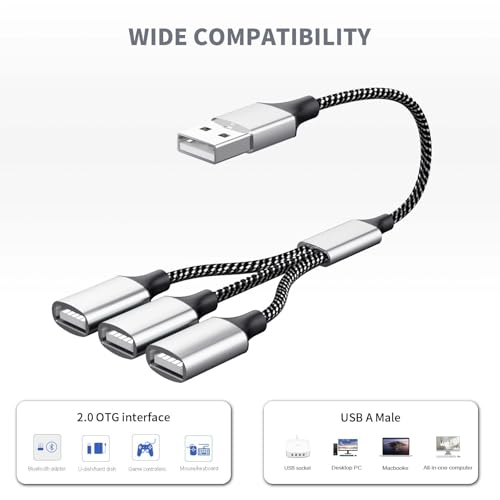 Fidioto USB Splitter Y Cable,USB 1 Male to 3 Female Extension Cord Connector, Three USB Port Extender Hub,Data&Charger Power Split Adapter for Mac,Laptop,PC,Xbox One Series X/S,PS4,PS5 - style: 1 in 3 out-20cm
