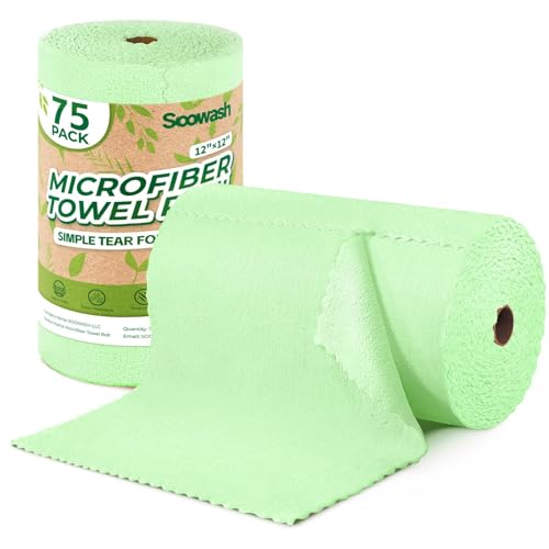 Microfiber Cleaning Cloths Roll 75 Pack 12x12 Inch Lint Free - color: Green