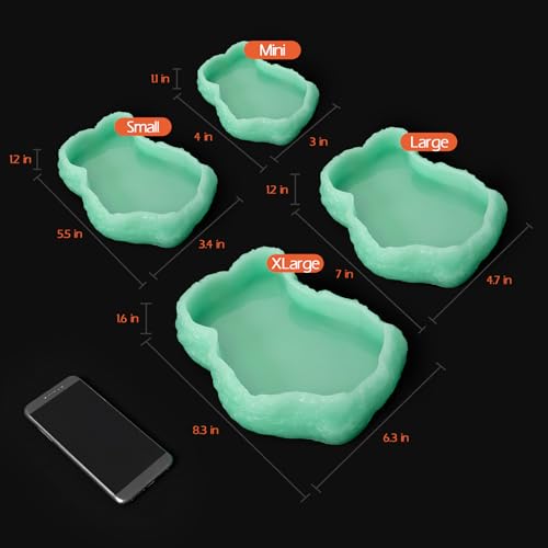 AZV Small Reptile Food Water Rock Bowls,Luminous Amphibian Feeding Dish,Resin Rock Worm Feeder Terrarium for Lizards,Chameleon,Leopard Gecko,Frog,Bearded Dragons,Snake,Hermit Crabs,Turtle Spider Pet - size: Small(3.4*5.5*1.2in)