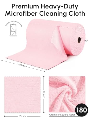 Microfiber Cleaning Cloths Roll 75 Pack 12x12 Inch Lint Free - color: Pink
