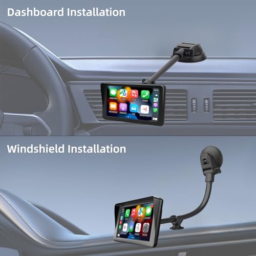Suction Cup Mount for Carplay Screen with Scrwes, 11.8” Long Arm 360° Adjustable Aluminum Alloy Arm, Strength Windshield Dashboard Mount with 78mm Adhesive Disk for All Car Display Holder