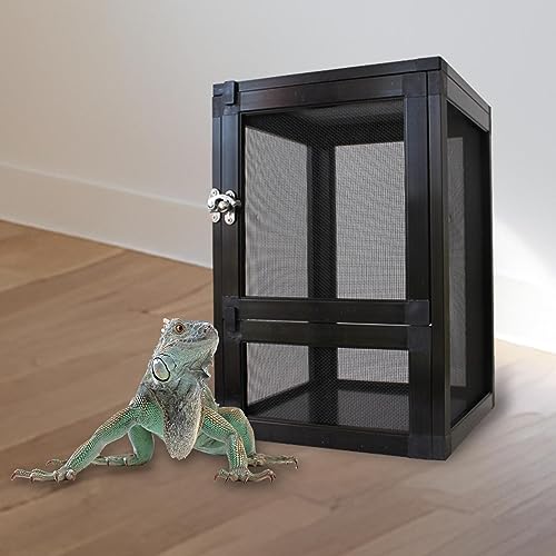 Reptiles Habitat Breeding Box Reptile Tank Portable Reptile Cage Air Screen Cages for Transport Small Animal Hamsters Crickets Gerbils, Black - color: Black