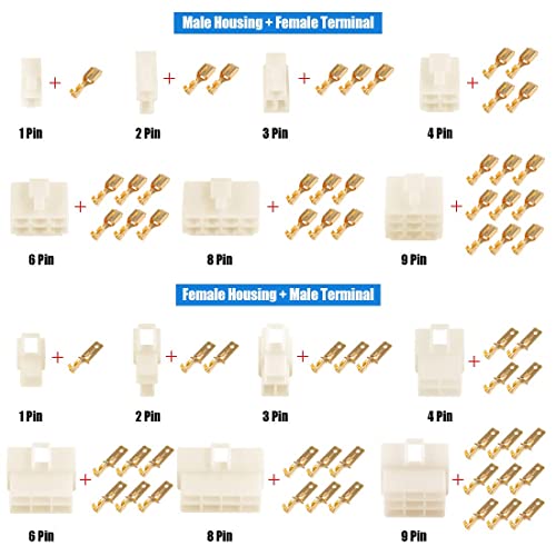 Glarks 180Pcs 6.3mm 8 Pin Way Electrical Automotive Wire Connector Male Female Socket Plug and Terminals Kit for Motorcycle, Bike, Car, Boats (10Set 6.3mm 8P) - size: 10Set 6.3mm 8P