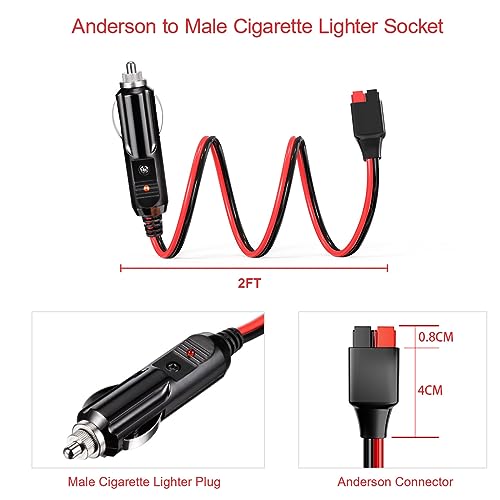ELFCULB 45A Connector to Cigarette Lighter Plug Cable 12AWG 2FT - color: 12AWGAnderson to Male Cigarette Lighter