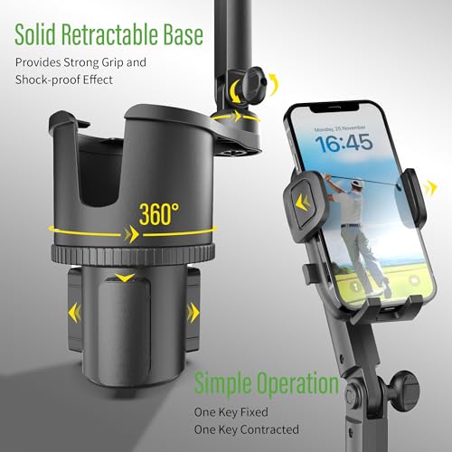 10L0L Updated ABS Golf Cart Cup Holder with Mobile Phone Holder Mount Compatible with Yamaha, EZGO, Club Car Golf Cart Model, 360° Rotatable Stand/One Click to Secure & Release/Expandable
