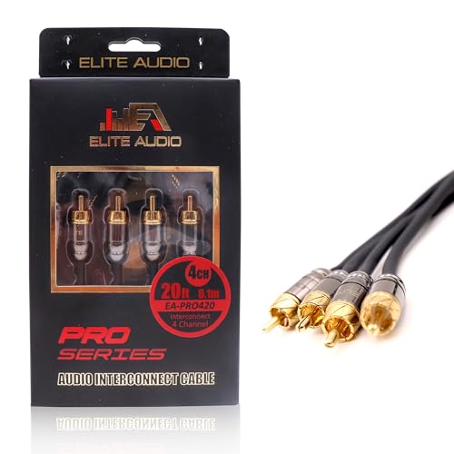 Elite Audio Pro Series 20ft. 4-Channel Car Audio RCA Cable - Triple Shielded, Brass Connectors, Oxygen Free Copper Noise Reducing Audio Cable for Amplifiers Subwoofers Speakers and Processors – PRO420 - color: 4-Channel, size: 20' (ft)